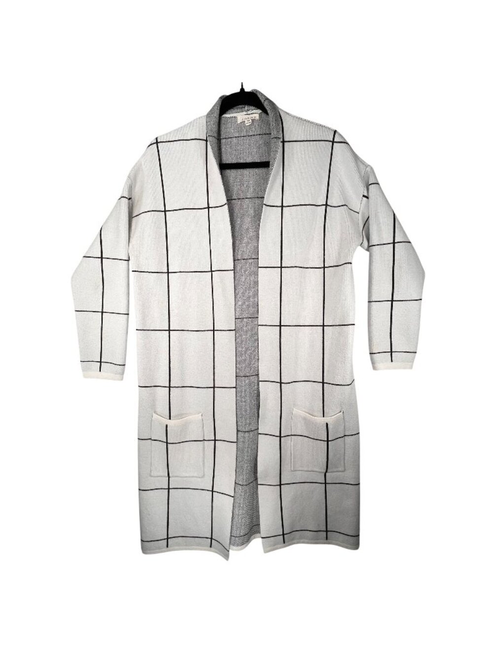 Bohme White Black Open Front Cardigan Sweater Coat Duster Pockets Womens S/M